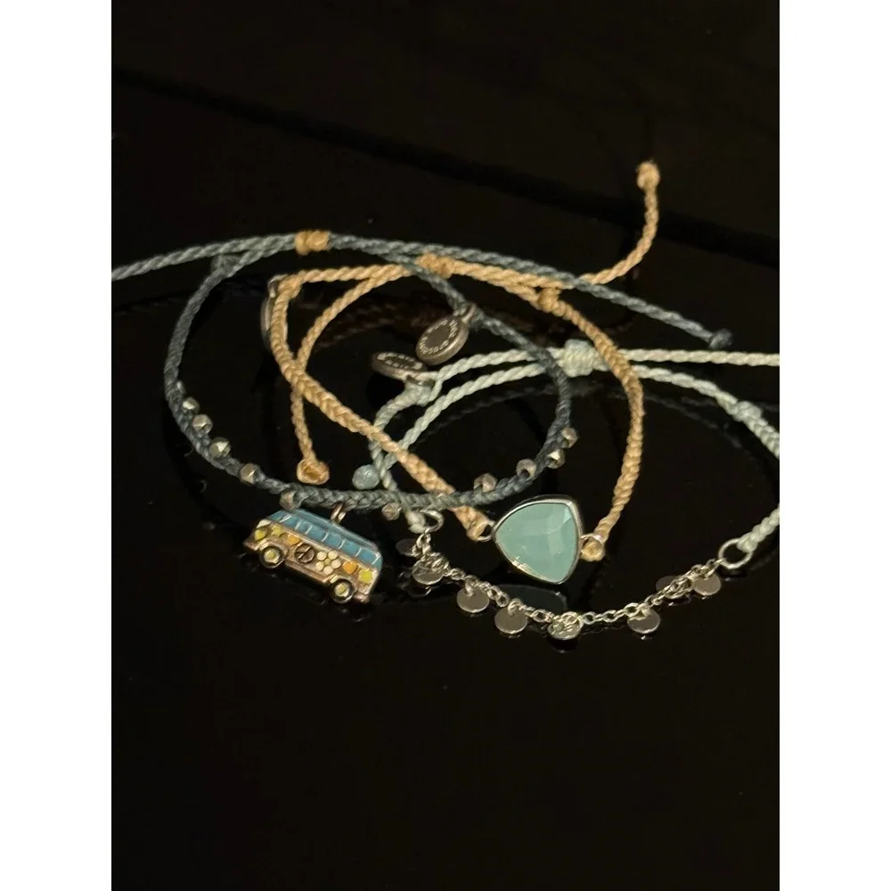 Pura Vida Bracelet Stack Hippie Van Charm Turquoise Stone Boho Blue Tan Set - Picture 6 of 7